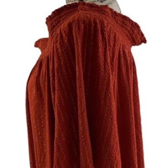 Crown & Ivy Blouse rust with gold threading elastic boat neck women’s XL - Picture 6 of 13